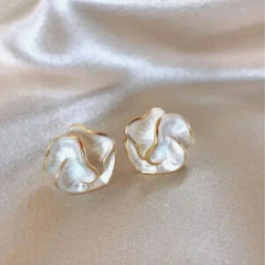 Mini Flower Studs - Gold Tone with White Enamel - NEW